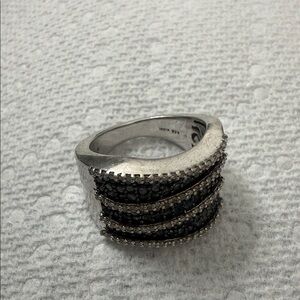 Sterling Silver Black Cubic Zirconia Multi-Row Statement Ring